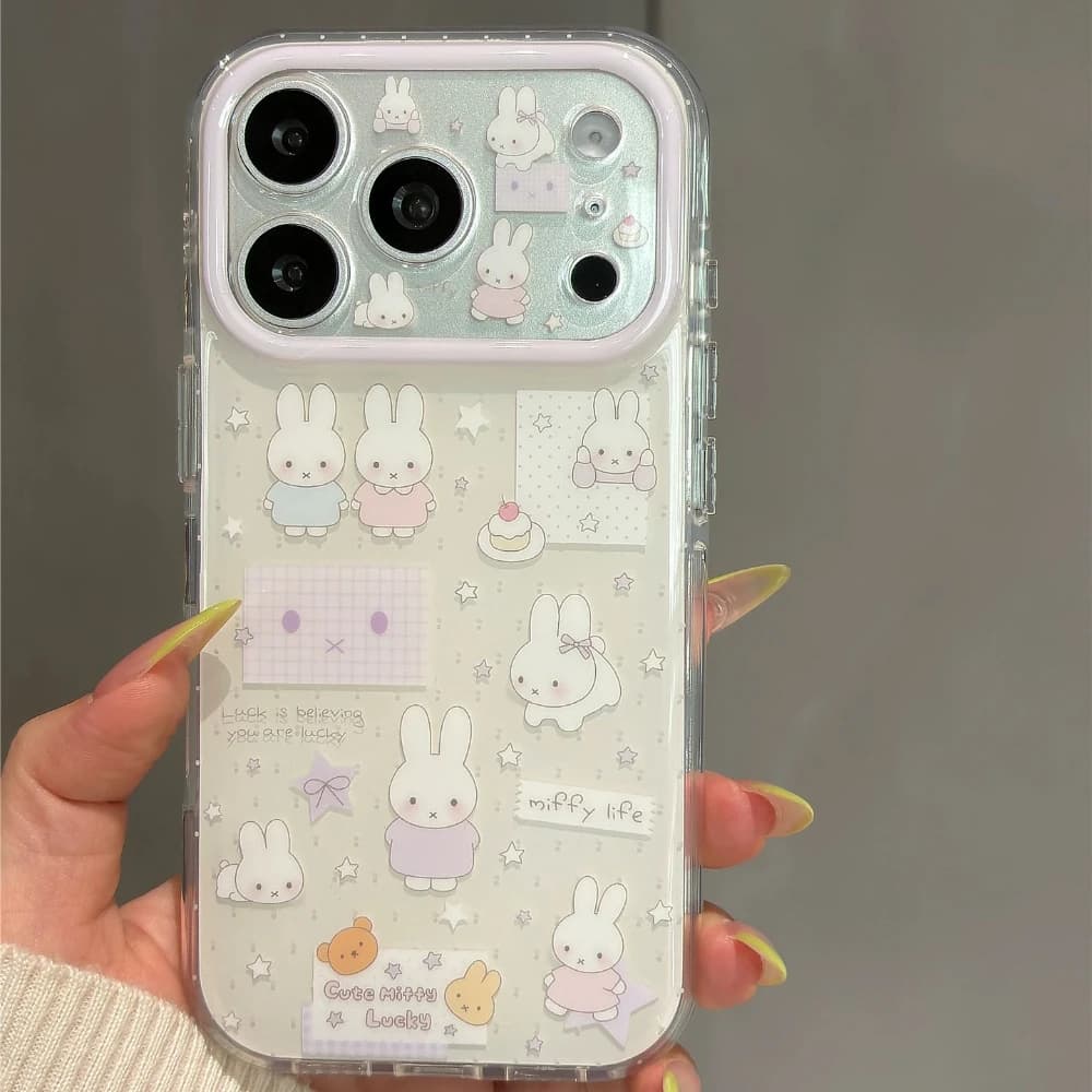 Kawaii Korean Cute Cartoon Miffy Rabbit Phone Case For iPhone 17 Pro 16 15 Pro Max Cases Shockproof Hard Cover
