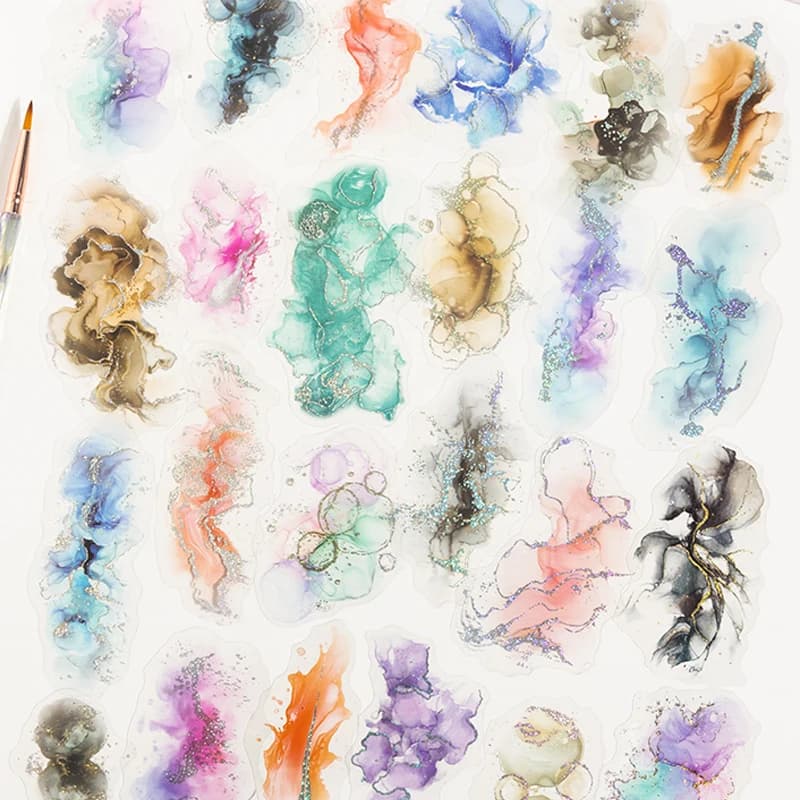 Mr.Paper Gilt Overflow Stickers Collection Silver Stamping Watercolor Halo Sticker Pack Gift scrapbooking stickers Decoration