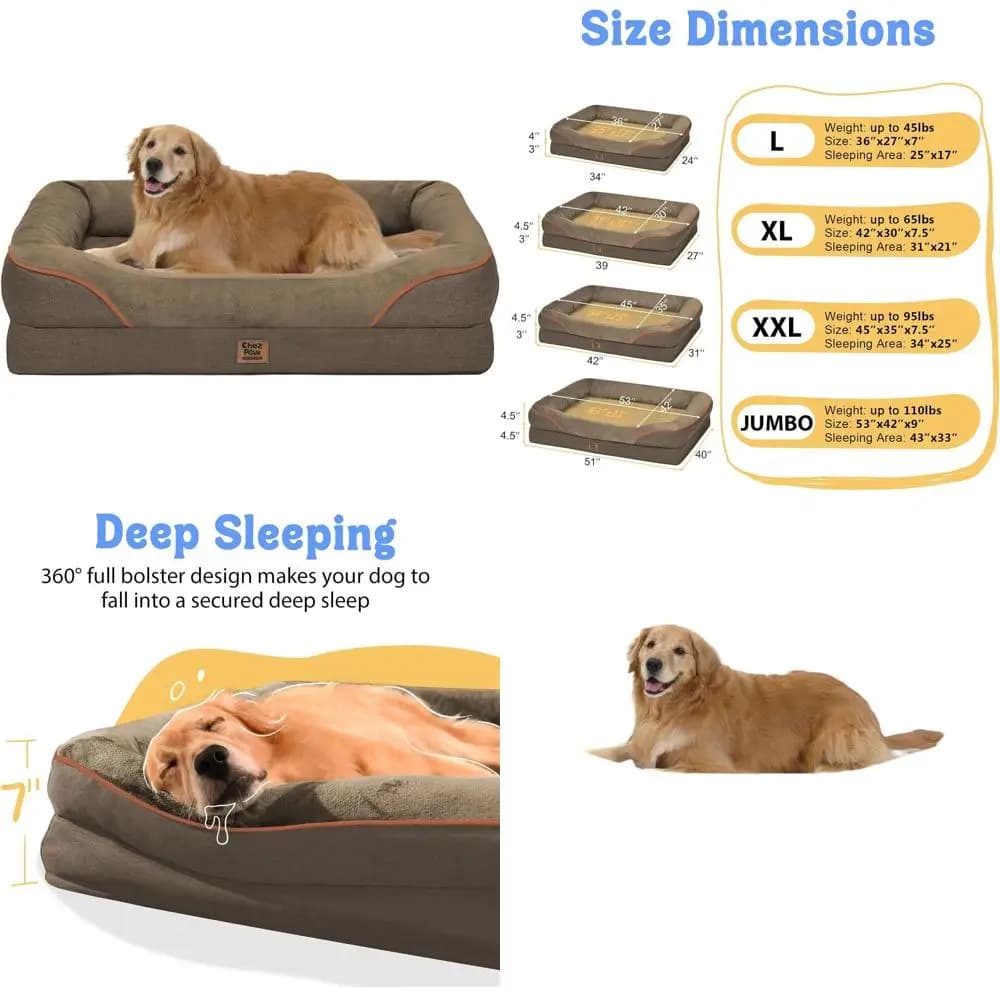 Letto Ortopedico Extra Large per Cani con Cuscino Rimovibile, Copertura Impermeabile e Base Antiscivolo