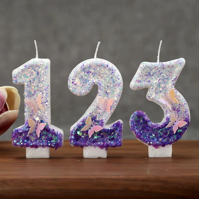 Candele di compleanno con farfalla viola uniche 3D da 3,5 pollici 0-9 numeri per candele viola di compleanno di San Valentino Decorazione romantica