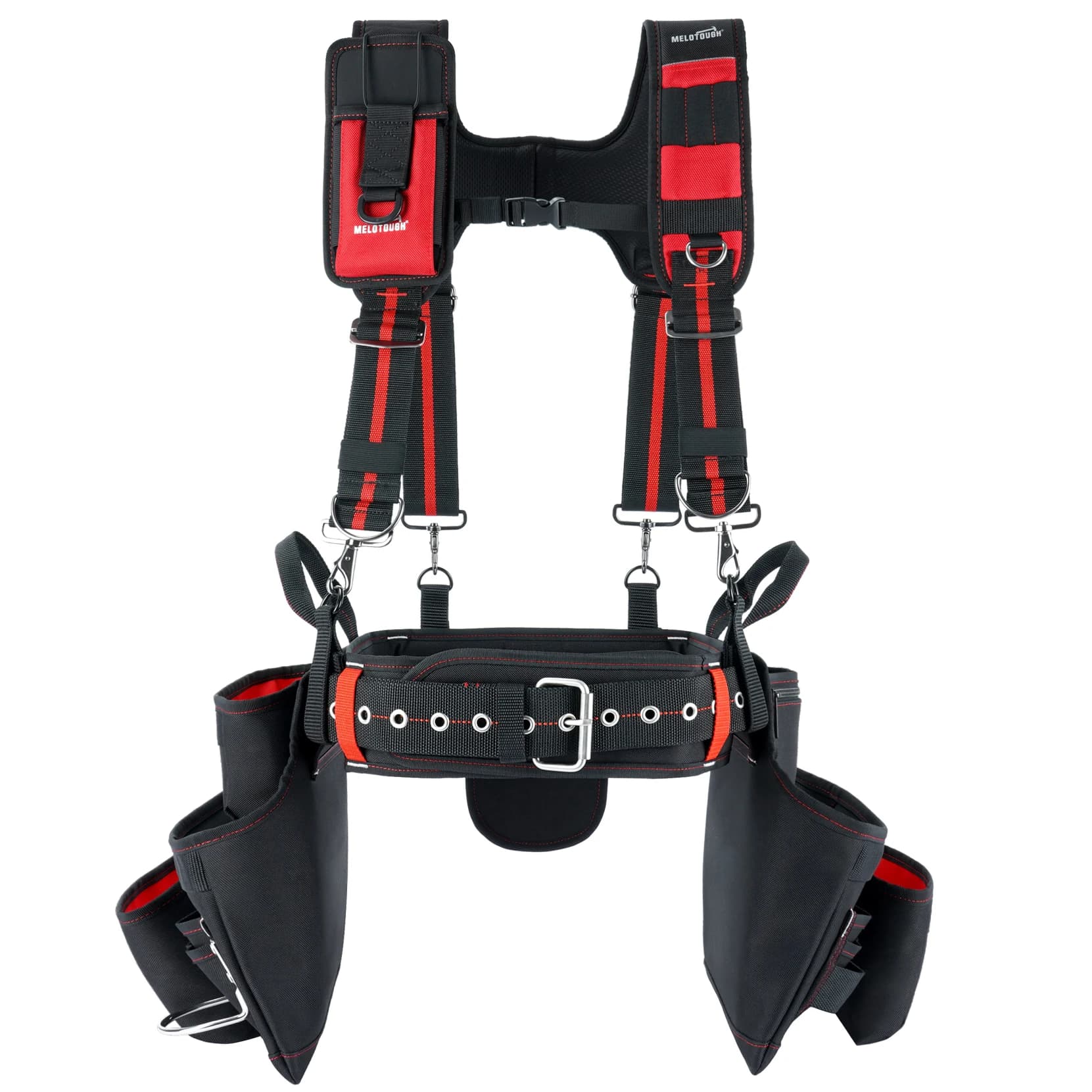 Ergonomic Tool Belt Apron Rig, 29 Pockets Heavy Duty Tool Pouch with Padded Suspenders & Back Support for Construction Workers