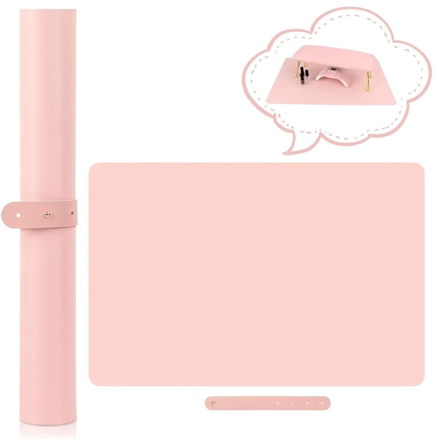Pink table mat for nail art, professional portable table mat for nail art armrests, microfiber leather nail art mat for nail art salon