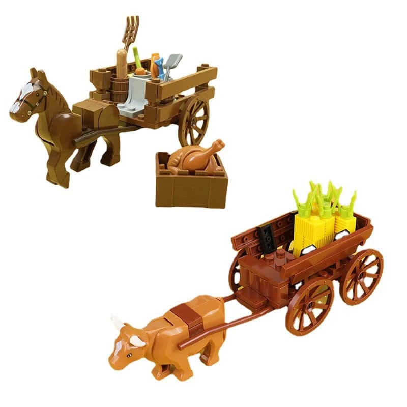 Carrozza agricola Cowcart City Street View Retro Vehicle MOC Scene Building Blocks mattoni giocattoli animali compatibili con LEGO
