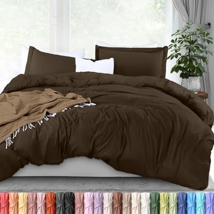 Duvet Cover King Size - 3 Piece with Zipper Closure - 1 Comforter Cover 104X90 Inches and 2 Pillow Shams 20X36 Inches Brown Com