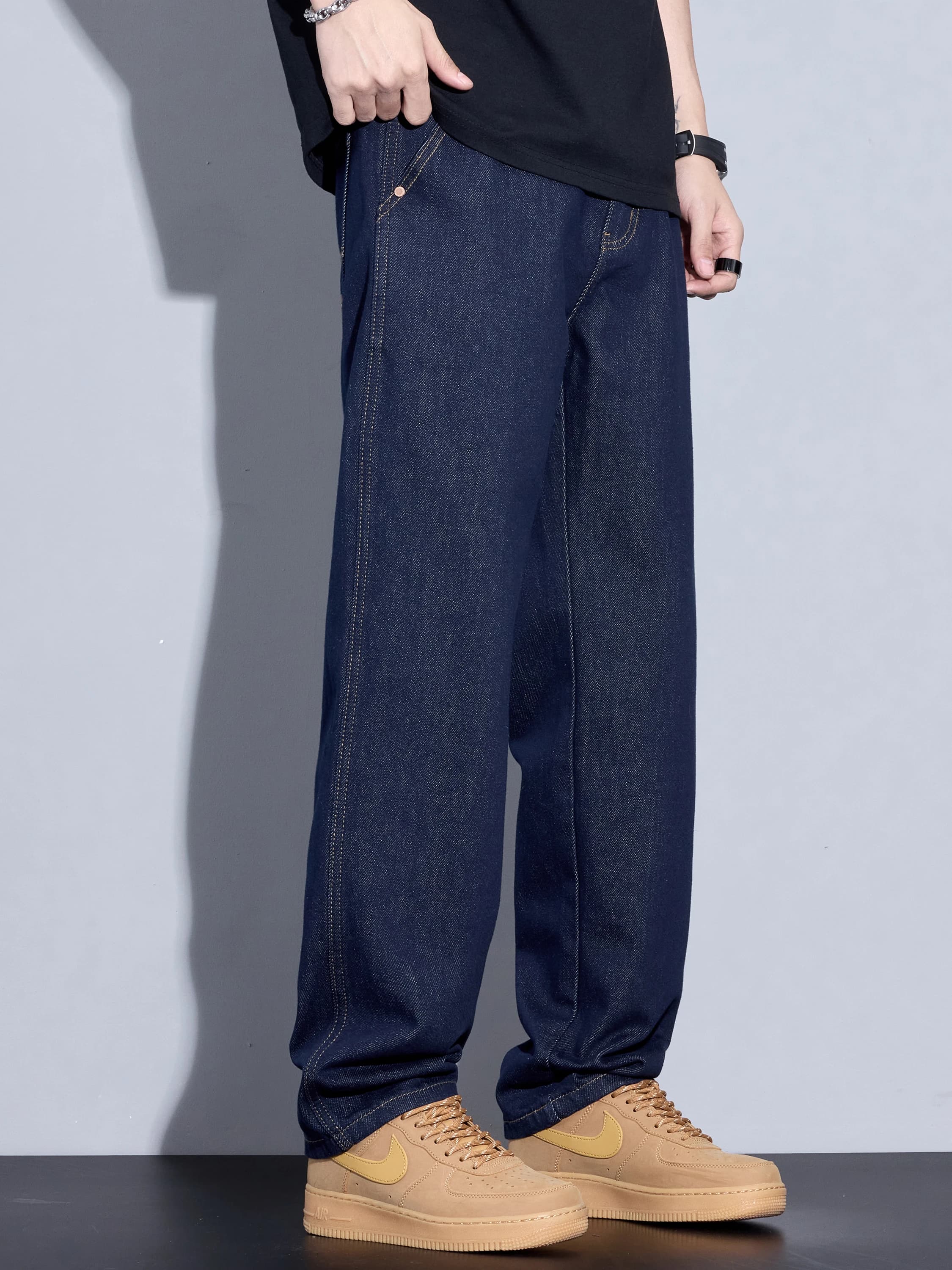Kuvine Retro American Sle Jeans da uomo a vita alta gamba dritta colore originale gamba larga pantaloni lunghi autunno inverno marchio alla moda