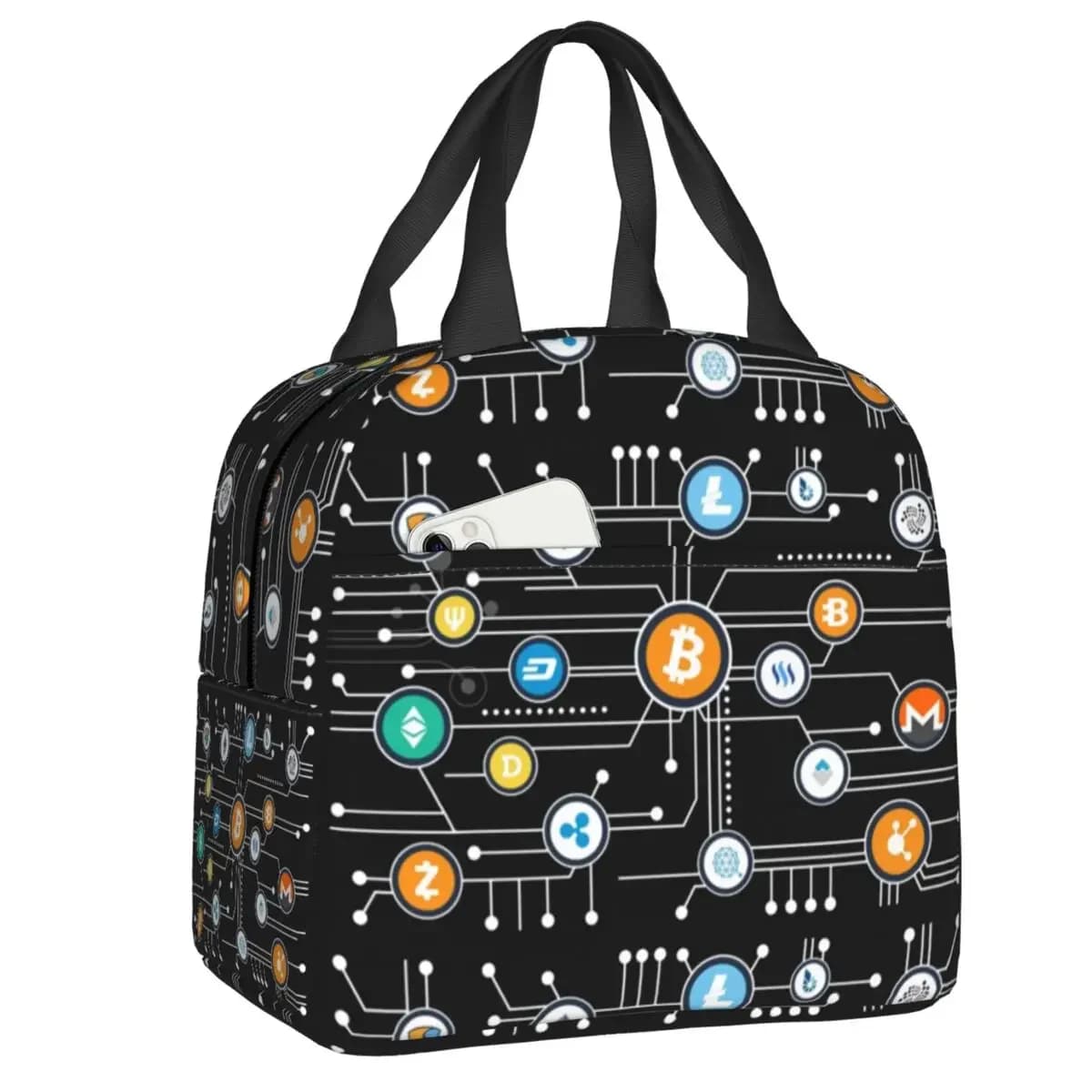 Cryptocurrency Blockchain Logo Lunch Bag Ethereum Bitcoin Cooler Thermal Insulated Lunch Box for Women Kid Food Picnic Bags