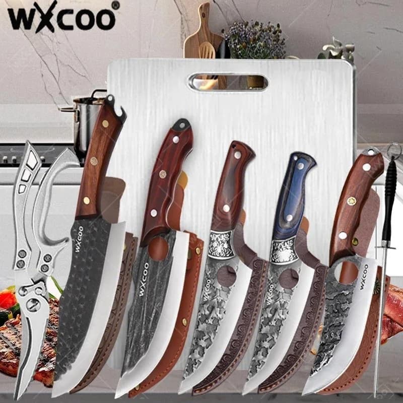 Coltello da Cucina Professionale WXCOO Fatto a Mano per Disossare il Pesce con Manico in Legno, Coltello Multiuso per Frutta e Verdura