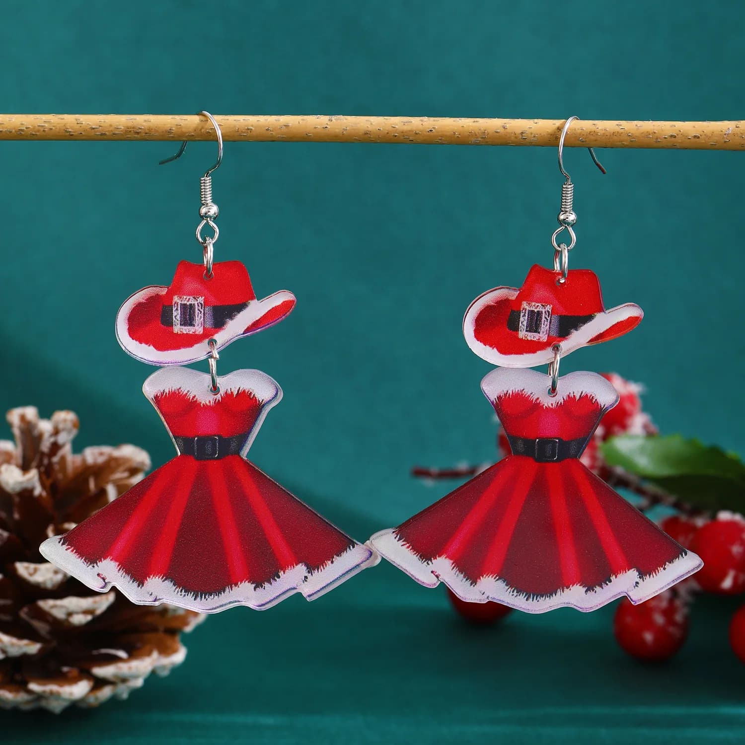 Acrylic Christmas Earrings Fashionable Red Hat Wine Glasses Christmas Jewelry for Women's Carnival Party Gifts