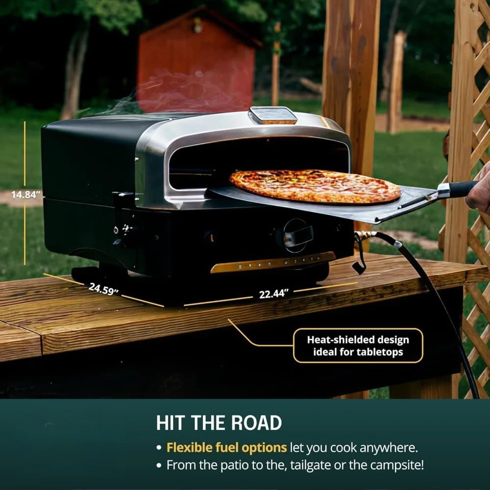 16 Inch Rotating Stone Pizza Oven with Dual Burner System Fast 5-Minute Baking Propane Powered Easy to Clean