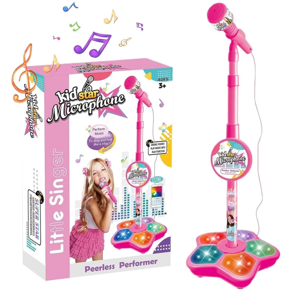 Microfono per Bambini con Supporto Regolabile, Giocattolo Musicale per Karaoke, Macchina per Karaoke con Luci per Feste di Bambini e Bambine, Regalo