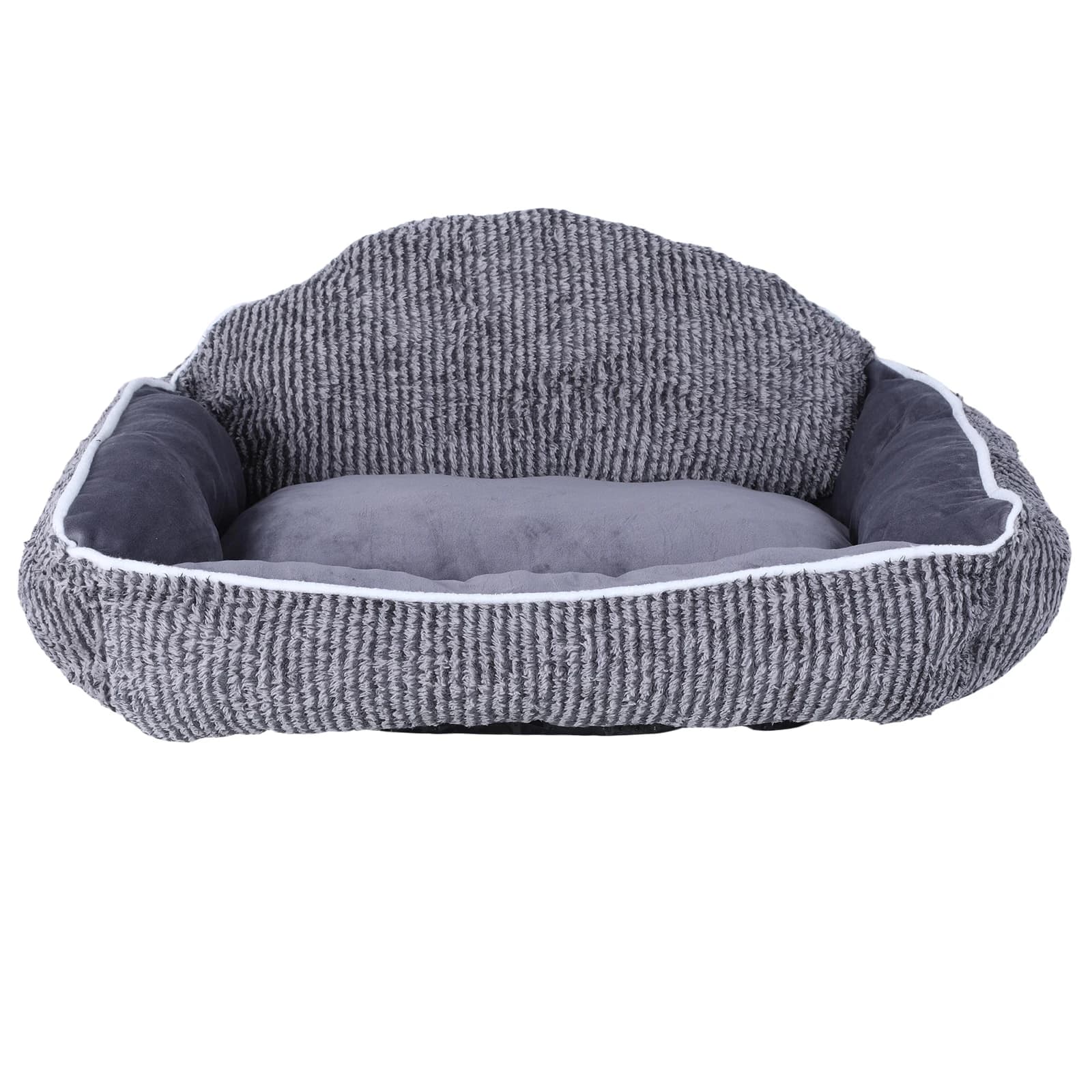 Cuscino per Gatti a Strisce in Peluche 60x50cm, Design a Conchiglia Semicircolare, Lavabile in Lavatrice, per Gatti e Cani, per Dormire in Interni