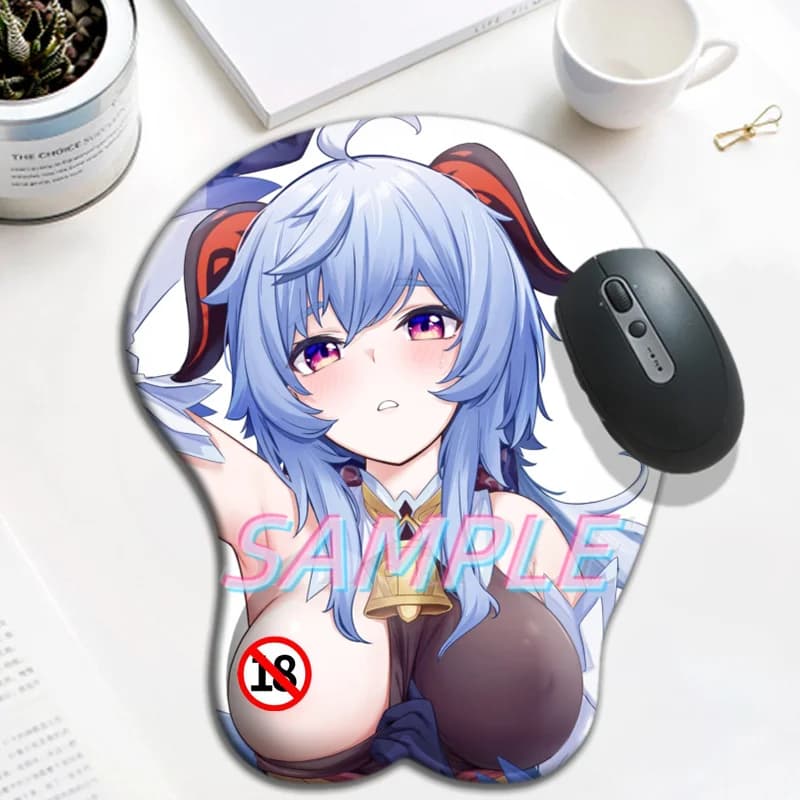 Genshin Impact Ganyu 3D Oppai Mouse Pad Big Sexy Gamer Anime Cute Wrist Rest tappetino in Gel di Silicone Boobs Mousepad