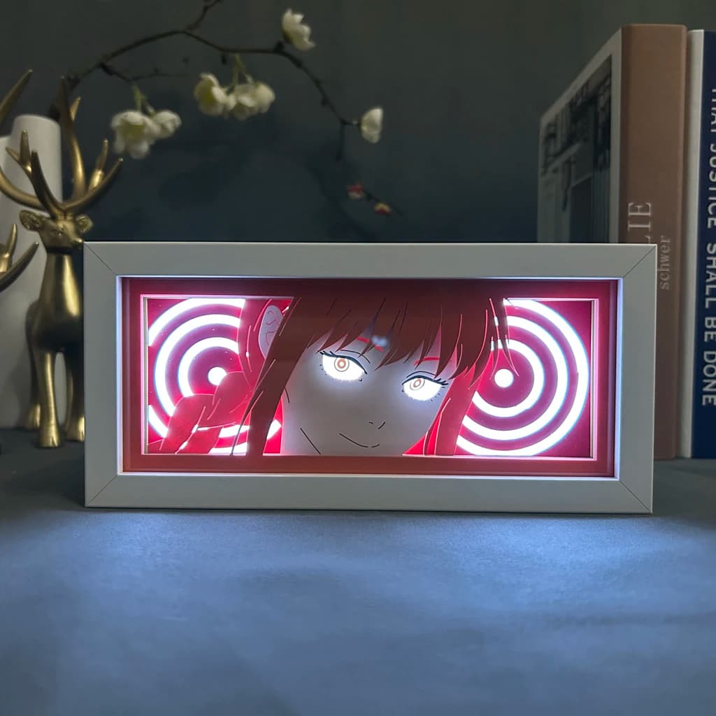 Anime Led Night Light Box motosega uomo Makima per Hoom Decor Paper Cut Shadow Box Manga regalo di compleanno Manga Lightbox Nightlight
