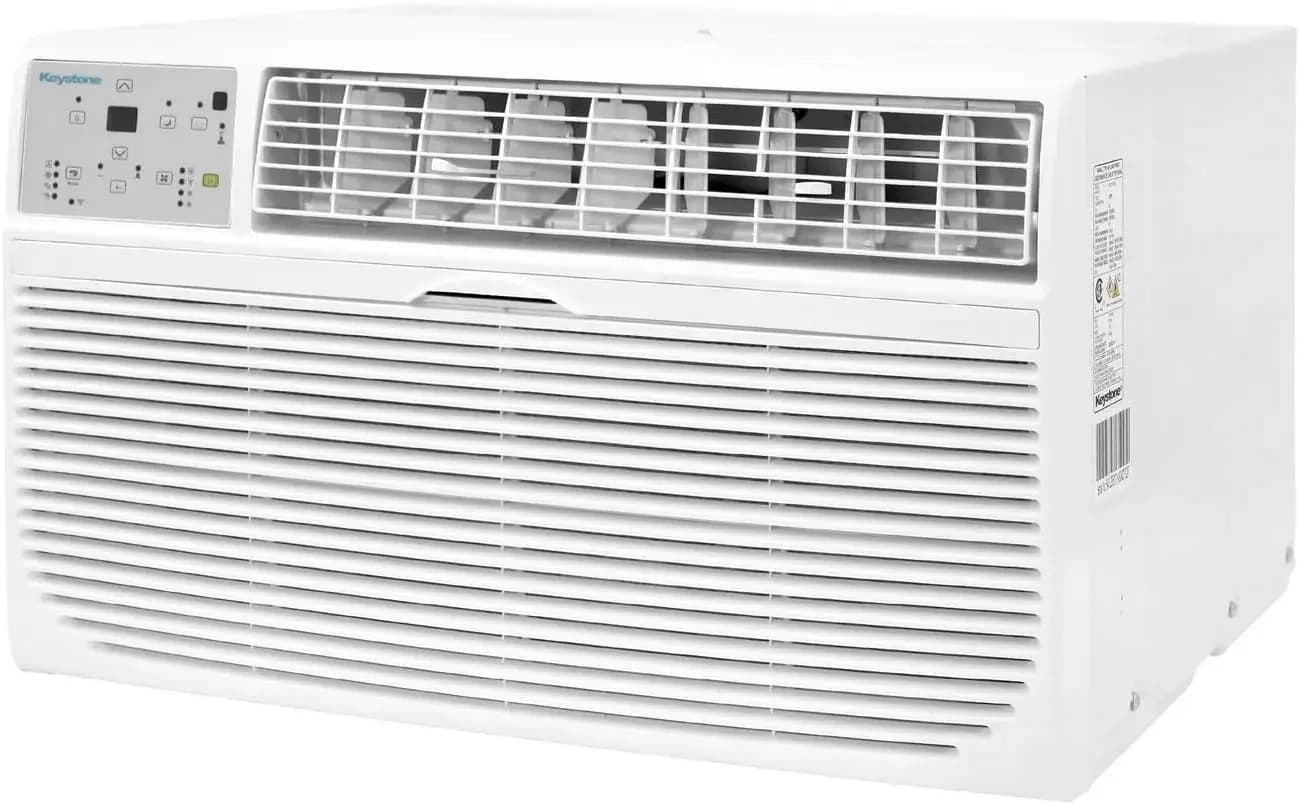 Keystone 14,000 BTU Wall Mounted Air Conditioner with Supplemental Heat and Dehumidifier Function, 230V, Wall AC for Living Room and Large Rooms Up To 700 Sq.Ft., Quiet, High Efficiency AC with Remote