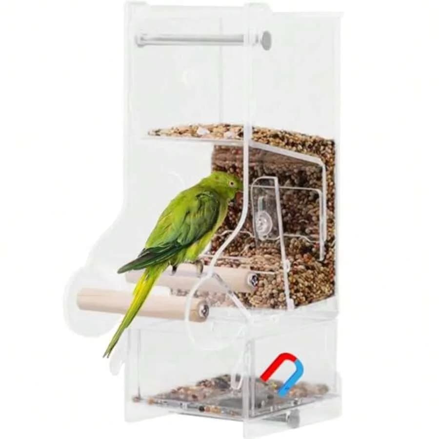 【Nuovo stile】La La Pet ® Mangiatoia Automatica per Uccelli Senza Disordine per Gabbia, Contenitore in Acrilico per Cibo Uccelli, Mangiatoia Regolabile per Gabbia con Posatoio