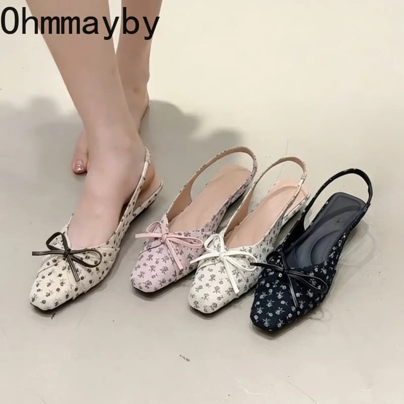 Sandali estivi da donna con pois e fiocco a farfalla, comodi slip-on, slingback, mules, scarpe eleganti da donna, stile street, con tacco basso.