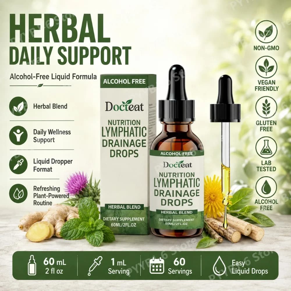 Docteat Lymphatic Drainage Drops, Alcohol Free 60 Ml, Vitamin B12 & Zinc with Dandelion Root Extract Supports Fluid Circulation
