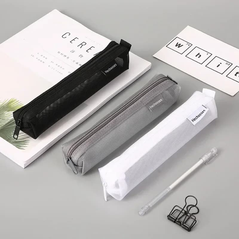 Astuccio per matite trasparente in rete semplice Astuccio per penne Astuccio con cerniera Mini portatile carino Cancelleria per ufficio Materiale scolastico di cancelleria