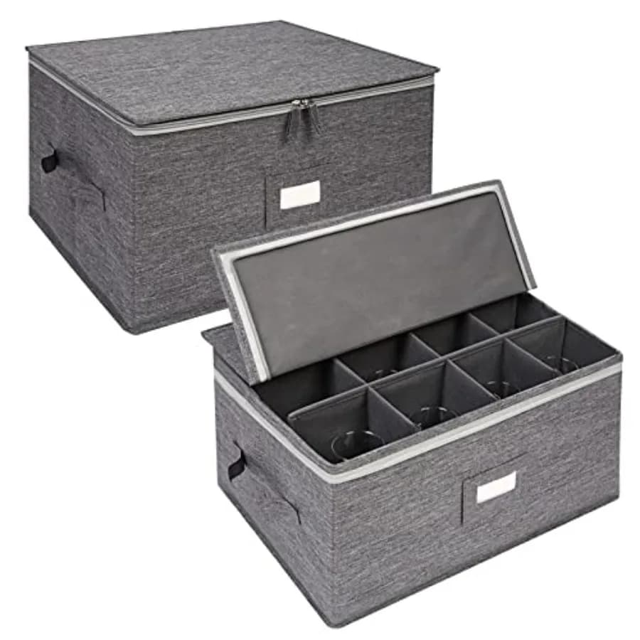 Contenitori per bicchieri da vino, confezione da 2, scatola porta bicchieri con divisori per bicchieri o cristalli, contiene 12 bicchieri da vino rosso o bianco