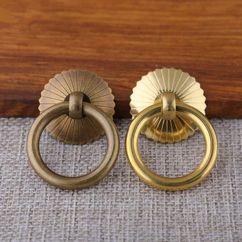 Manopole ad anello per armadietto in ottone vintage, maniglie per porte dell'armadio, cassetti da cucina in oro, confezione da 1