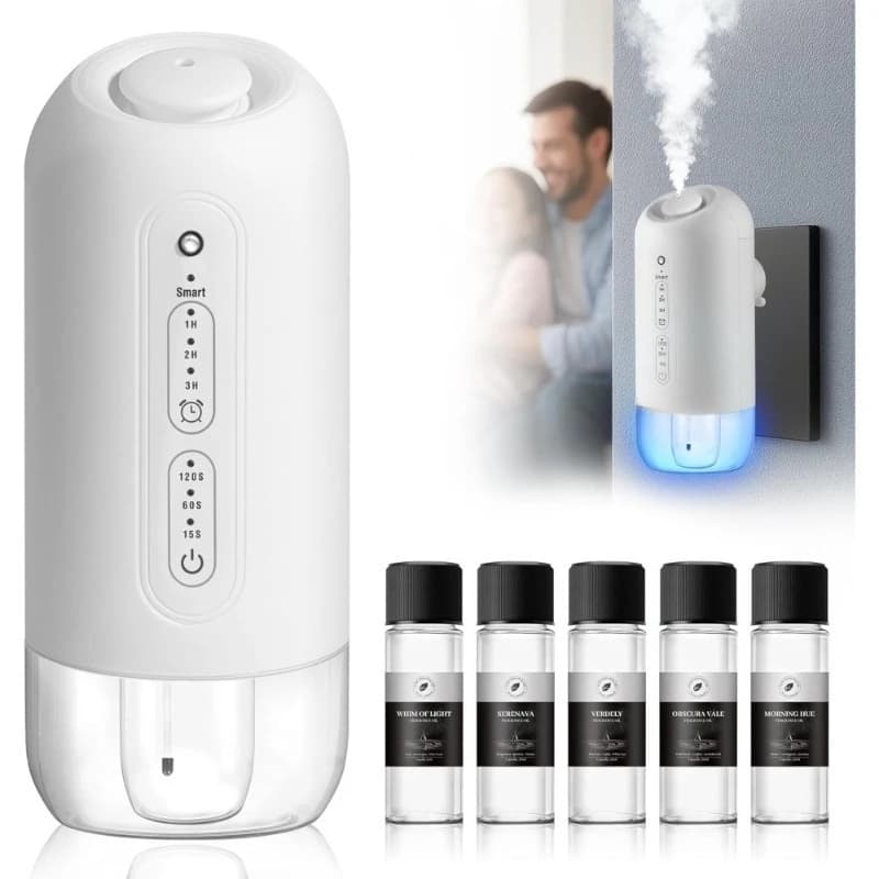 Kit iniziale diffusore plug-in Oli essenziali profumati senza acqua Copertura da 700 piedi quadrati Design da parete intelligente Nebbia d'aria fredda 3 livelli Blu
