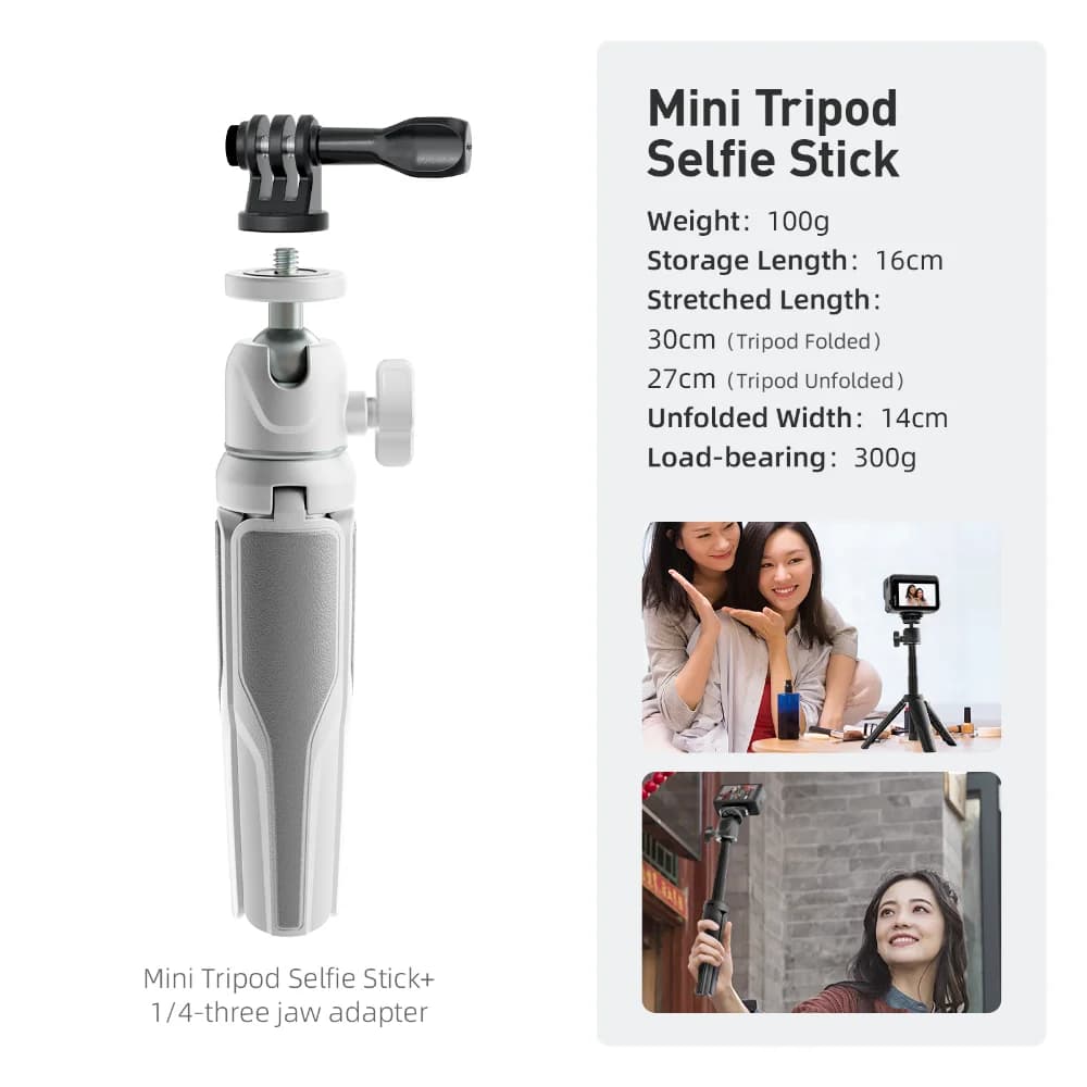 Treppiede per selfie stick 2 in 1, lunghezza regolabile, mini treppiede per action camera, sfera flessibile per Insta360/DJI Osmo Action