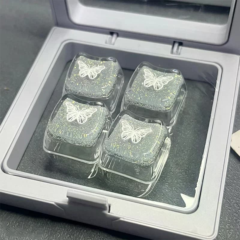 1 pz fatto a mano traslucido farfalla glitter resina copritasti asse trasversale tastiera meccanica keycap decorazione ESC WASD copritasti
