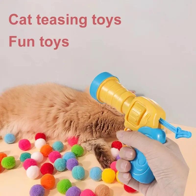 1 Set Gatto Peluche Pistola Peluche Lanciatore Silenzioso Strumento Interattivo Mini Pistola Da Tiro Giochi Stretch Peluche Palla Giocattoli Forniture Per Animali Domestici