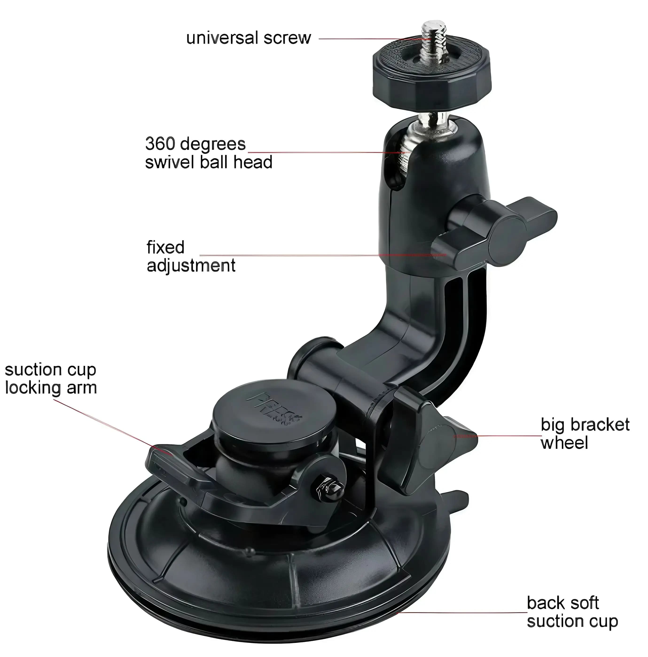 Suction cup bracket for car Adjustable adapter from 1/4 Windscreen bracket for GoPro/Insta360/Smart phone Camera