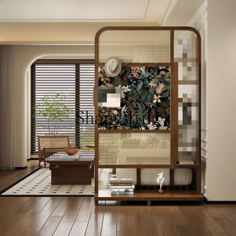 FG mobile in legno massello con schermo in rattan, porta divisoria, portico d'ingresso, blocco decorativo medievale