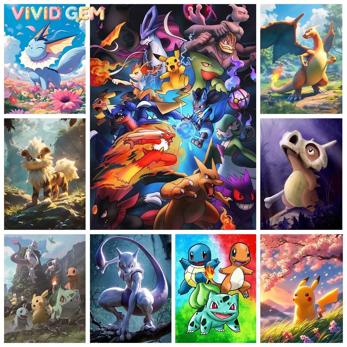 VIVID GEM New Pokemon DIY Diamond Painting Gengar Diamond Embroidery Art Mosaic Oil Painting Home Room Decor Kids Hand Gift
