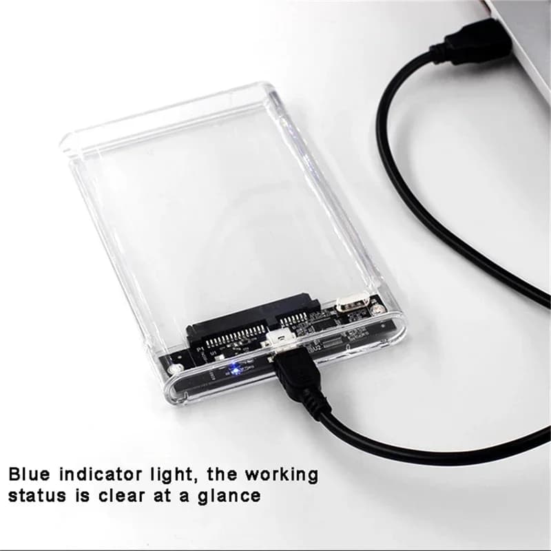 2026 Case Trasparente per HDD, Box Esterno Portatile per SSD da 2,5 Pollici SATA a USB 2.0 Type-C, Senza Attrezzi