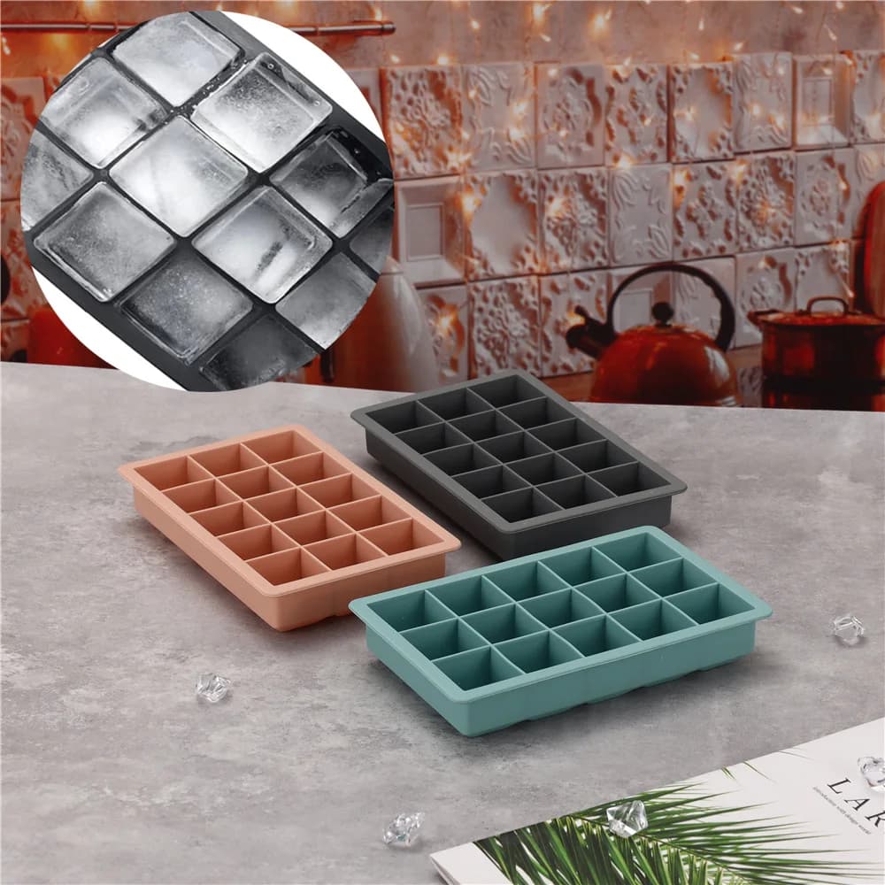 15 griglia Silicone stampo per cubetti di ghiaccio grande quadrato vassoio per cubetti di ghiaccio stampo creatore di cubetti di ghiaccio Non tossico durevole Bar Pub Wine Ice Blocks Maker