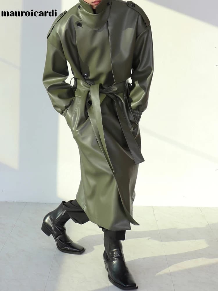 Mauroicardi primavera autunno lungo oversize ArmyGreen nero ecopelle Trench uomo telai larghi vestiti firmati di lusso 2022