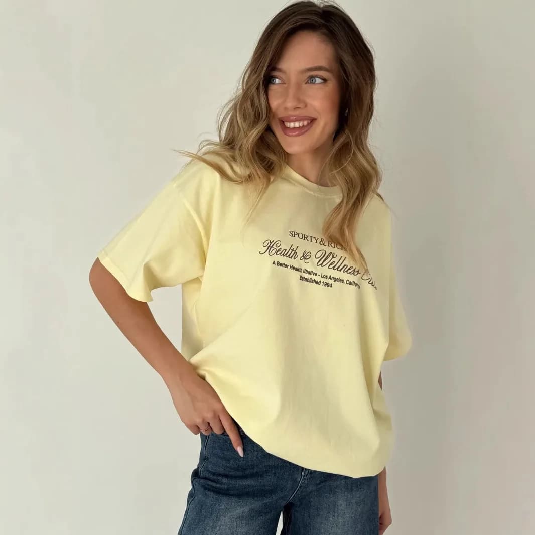 American Vintage Style 90's Letters Printing T Shirts Summer Short Sleeve Loose Thick Cotton Casual Tops Ins Fashion Women Tees