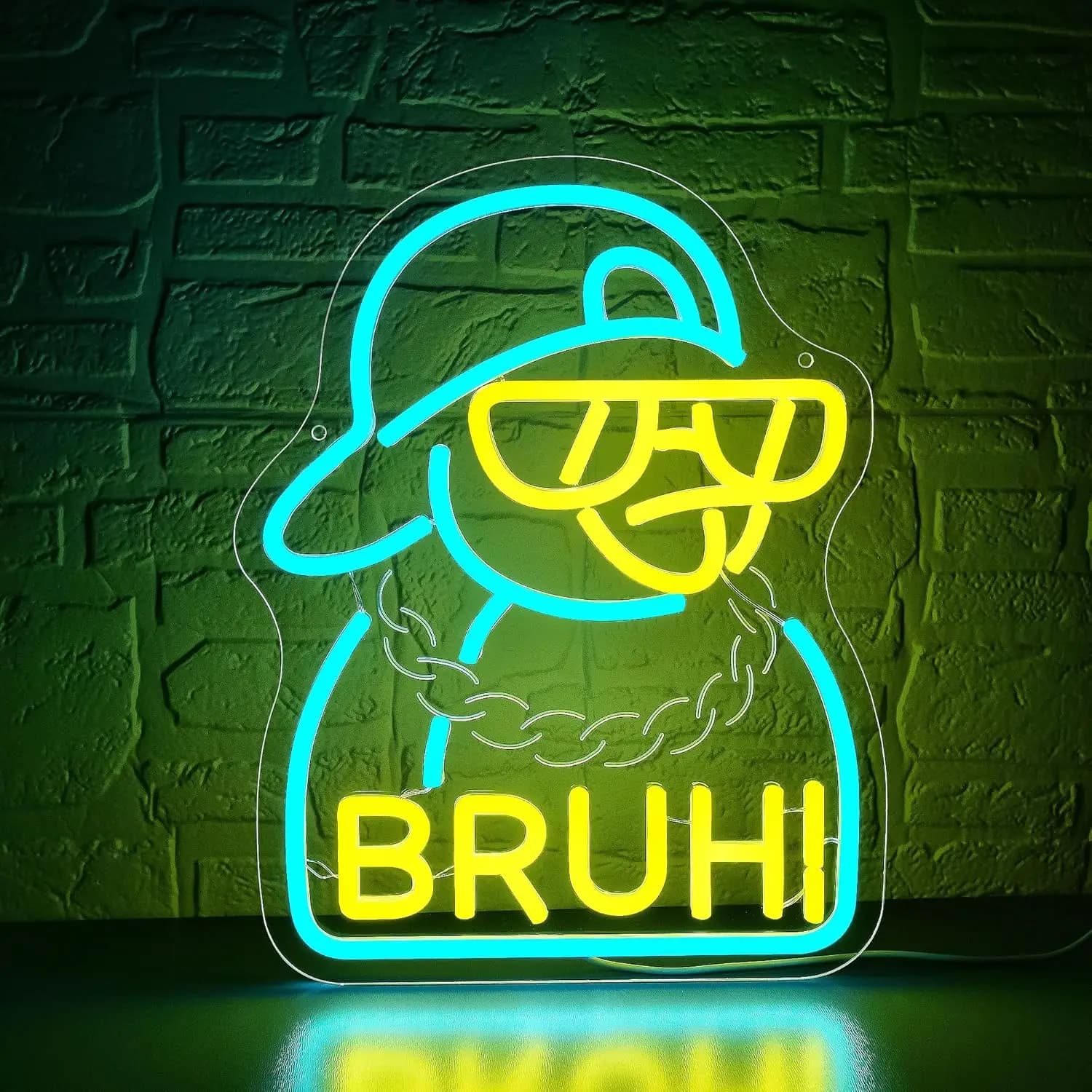 Insegna LED Neon 'Bruh' con Cappello e Occhiali da Sole per Sala Giochi, Bar, Camera da Letto, Decorazione Casa, Illuminazione Trendy e Cool