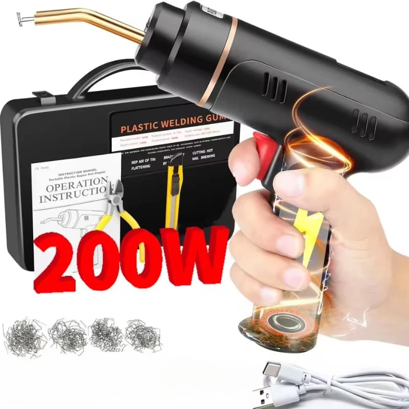 Kit Saldatore a Caldo Ricaricabile USB da 200W per Riparazione Crepe in Plastica, Strumento per Fissaggio Paraurti Auto con Batteria da 5000mAh Senza Fili