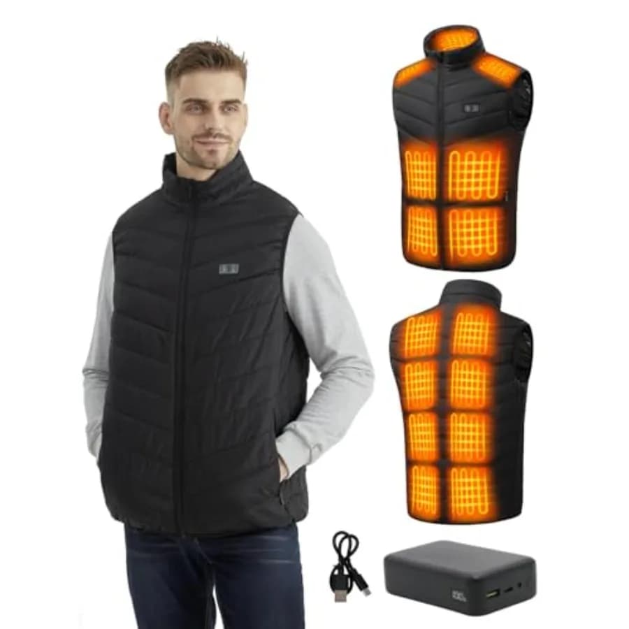 Gilet Riscaldato Cosy Life con Batteria da 20000mAh e 15 Zone di Riscaldamento, Fino a 11 Ore di Calore per Caccia, Escursionismo e Golf