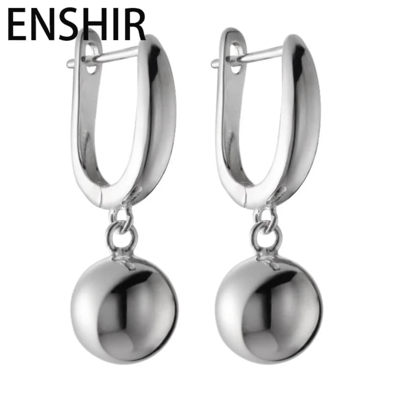 ENSHIR Orecchini a cerchio con pendente a sfera rotonda color argento per donna Uomo Regali di gioielli di moda con temperamento semplice all'ingrosso