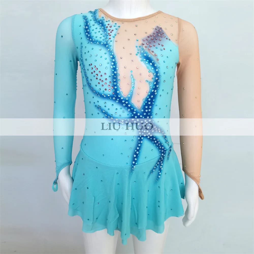 LIUHUO Danza sul Ghiaccio Pattinaggio di Figura Vestito Donna Ragazza Adulta Adolescente Personalizza Costume Concorso di Prestazioni Danza Body Blu Cielo