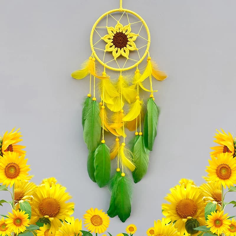 Dream Catcher Handmade Crochet Sunflower Wind Chimes Bohemian Kids Room Wall Hanging Decor Festival Party Gifts Home Accessory