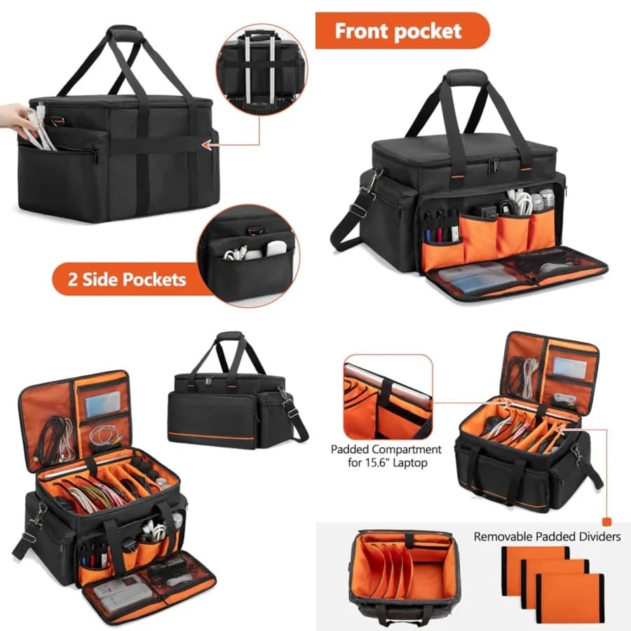 Borsa per cavi DJ con divisori regolabili, custodia per laptop da 15,6'', borsa organizer da viaggio per attrezzatura DJ, attrezzatura musicale