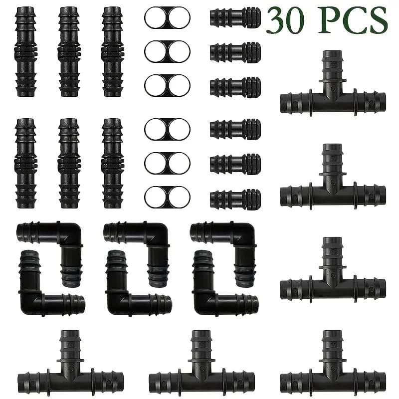 30Pcs Drip Irrigation Fittings Kit, Irrigation Barbed Connectors Water Hose Connector for 1/2" Tubing