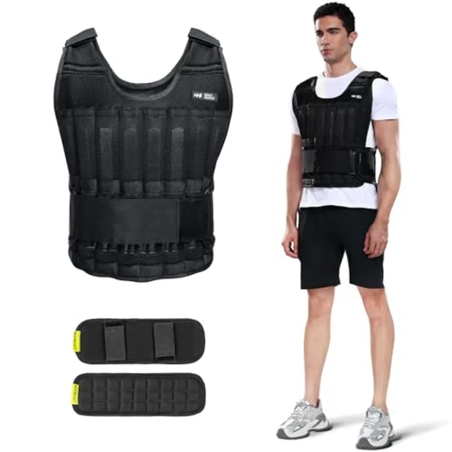 Adjustable vest for Men 20lb 30lb 40lb 50lb 60lb with Stainless Steel Plates for Walking, Strength Training, Running, Black Workout