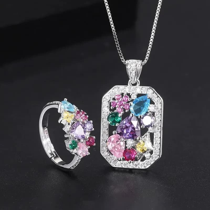Set di Collane da Sposa con Zirconi CZ Dubai Nigeria, 2 Pezzi, Set di Gioielli con Zirconia per Donne, per Feste