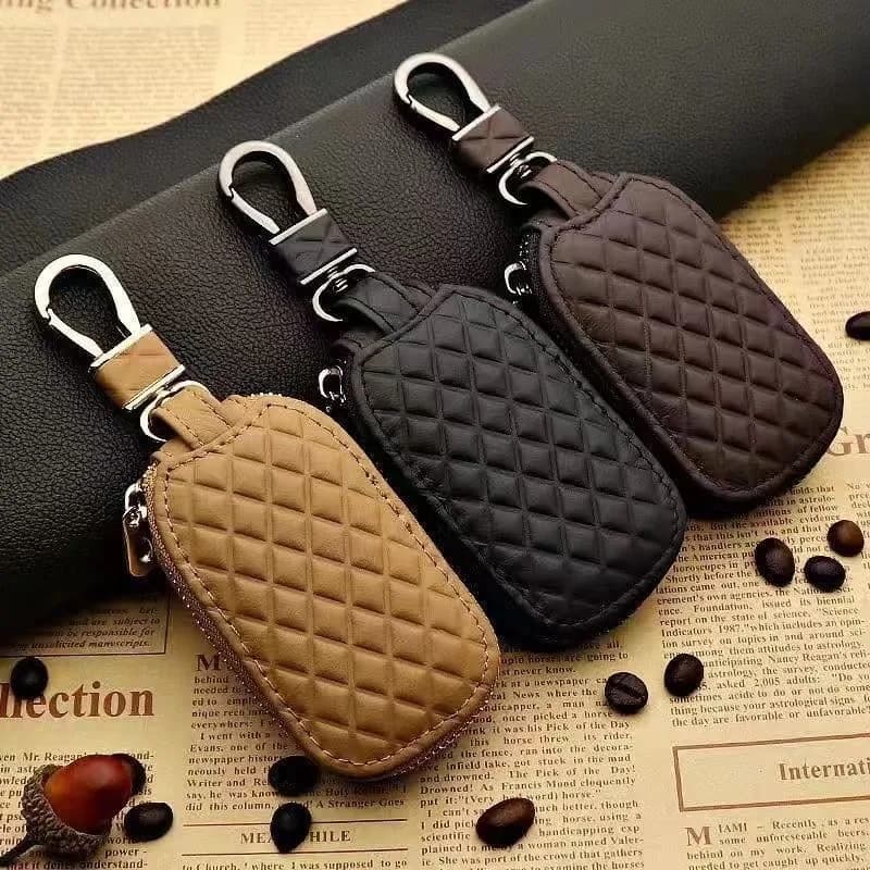 Borsa Universale per Chiavi e Telecomando, Custodia Protettiva in Vera Pelle Intrecciata, Unisex, Portatile, per Auto, Stile Lovebeige