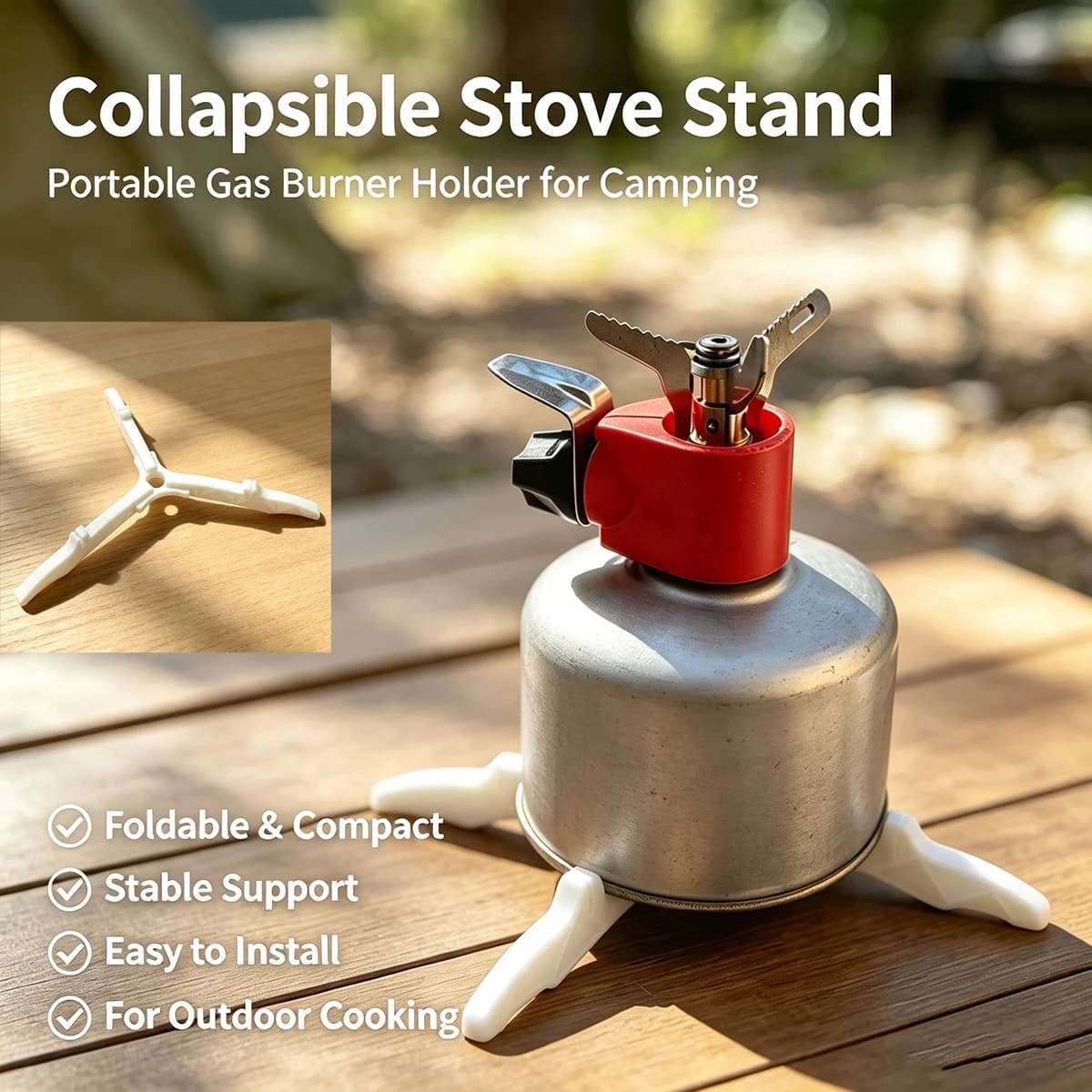 Collapsible Gas Canister Stove Stand, Foldable Tripod Support Holder for Outdoor Camping Flat Gas Tank