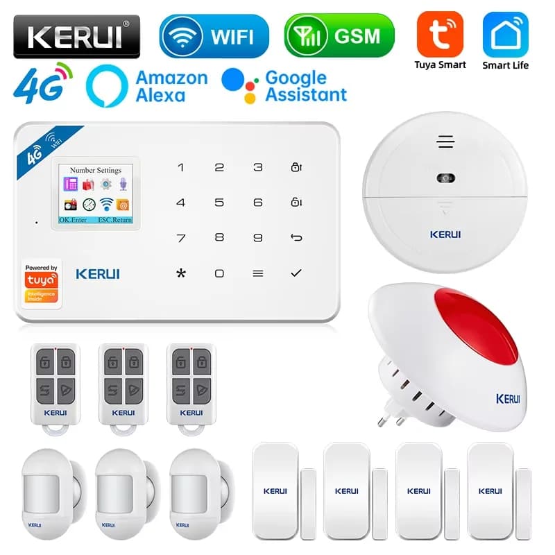 KERUI Allarme 4G/WIFI per Allarmi residenziali wireless domestici Kit di controllo del sistema di allarme intelligente Tuya Funziona con Alexa Google Home