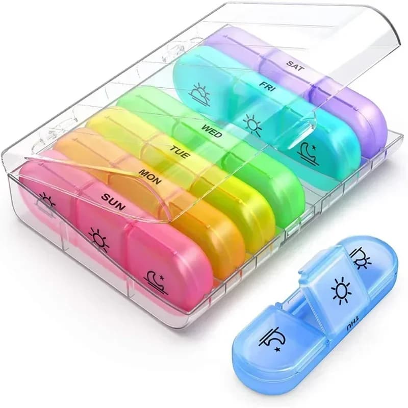 1 Set Pill Box 7 Days Organizer 21 Grids 3 Times One Day Portable Travel with Large Compartments for Vitamins Medicine Fish Oils