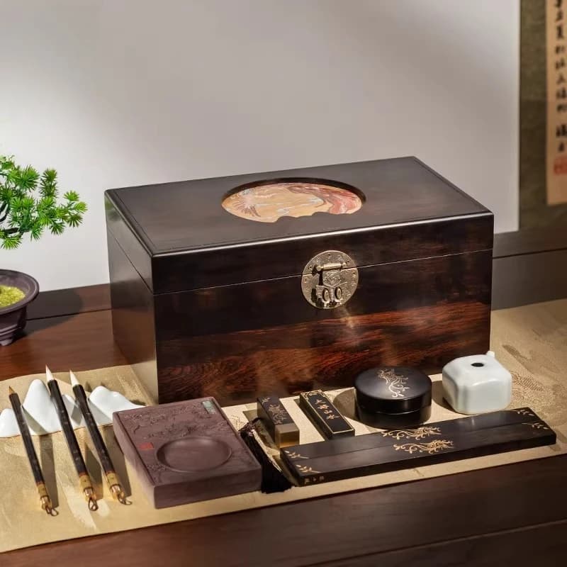 Solid wood study four treasures set, pen, ink, paper and inkstone, a full set of calligraphy ornaments